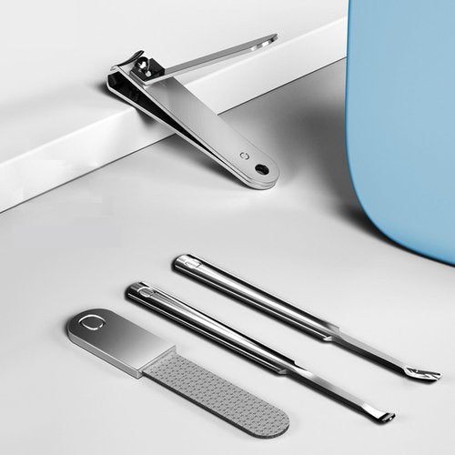 4-in-1 Nail Care Set with Storage Case - Stainless Steel Nail Clippers, Cuticle Fork, Ear Pick, and Nail File - Travel Nail Cutter Kit for Men and Women - White