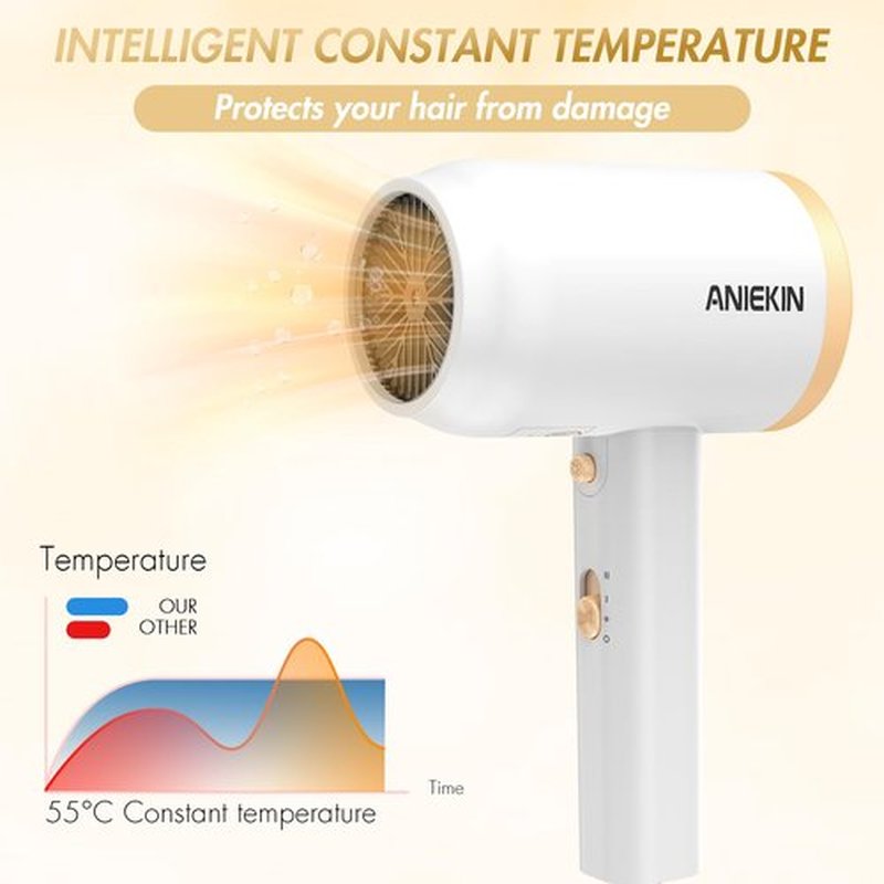 ANIEKIN Hair Dryer, 1875 Watts Fast Drying Blow Dryer with Diffuser and Concentrator, Compact Lightweight Hair Dryer for Women and Men