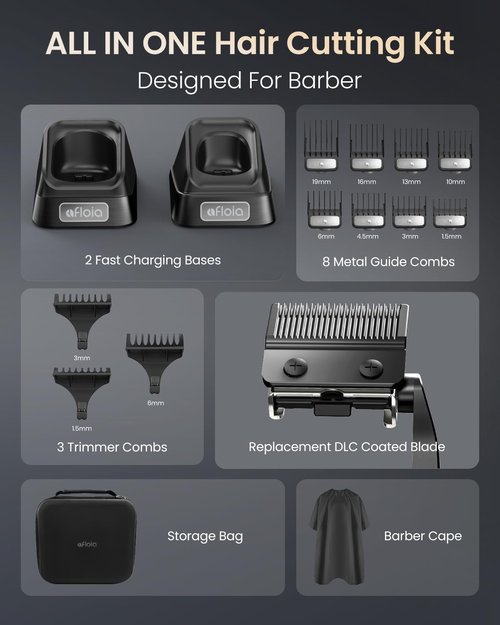 Professional Hair Clippers Set for Men - Afloia Premium Haircut Clipper&Trimmer Kit with High Torque Brushless Motor & DLC Coated Detachable Blade& Charging Stand, Gifts for Men Husband Dad