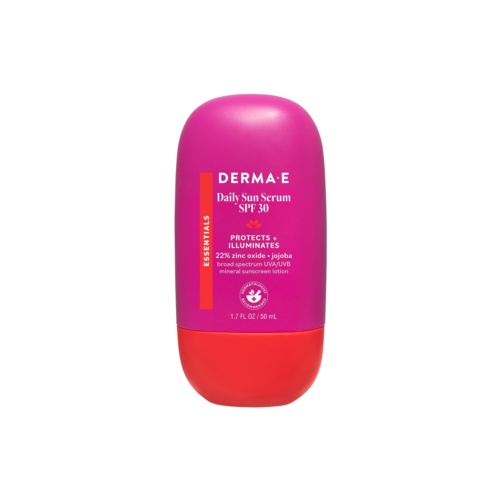 Derma-E Daily Sun Serum SPF 30, 1.7 Fl Oz, Mineral Facial Sunscreen with 22% Zinc Oxide, Fast Absorbing & Lightweight, Jojoba Oil, Bisabolol & Vitamin E, Sun Protection with Dewy Radiant Finish
