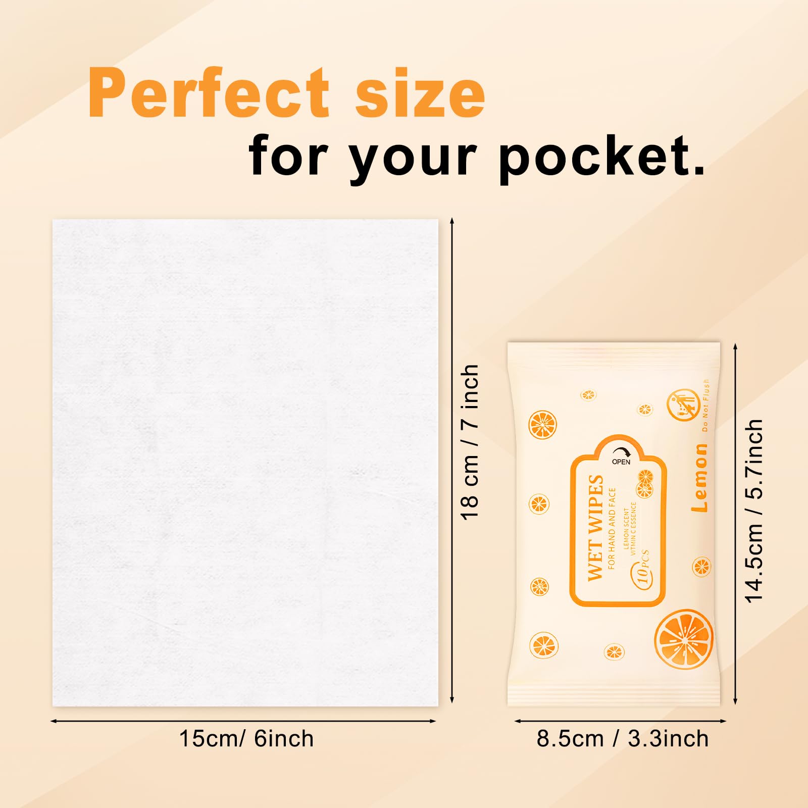 SLequipo Pack of 10 Face Hand Wipes, 100 wipes, Lemon Travel Wipes Bulk for Butt, Hands, Face Cleaning, Daily Use (10 Wipes Per Pack)