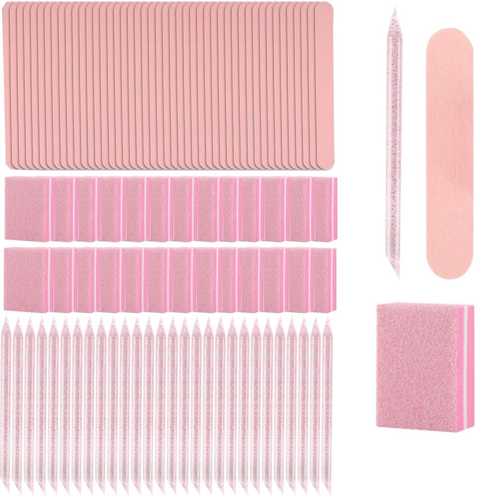 100 Set Press On Nail Tool Kit, Including 100pcs Mini Nail Buffer, 100pcs Nail File, 100pcs Nail Stick, 100pcs OPP Bag, Disposable Manicure Kit for Nail Salon Home