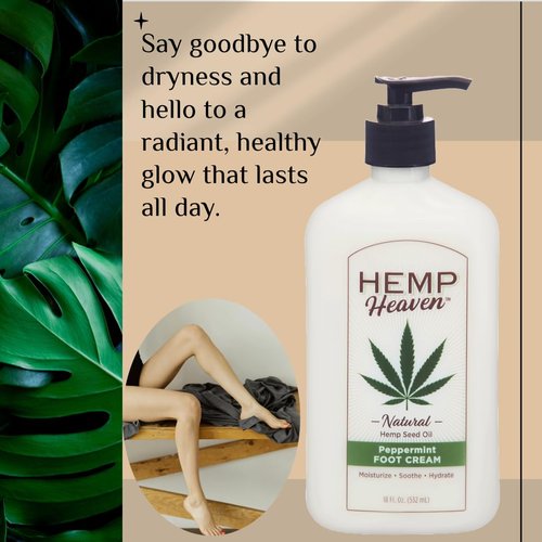 Hemp Heaven Hemp Foot Cream - Lotion Tea Tree Scent - Natural Hemp Seed Oil, Paraben-Free, 18 oz, Made in USA, Nourishing for Men & Women, EWG Verified, Anti-Aging