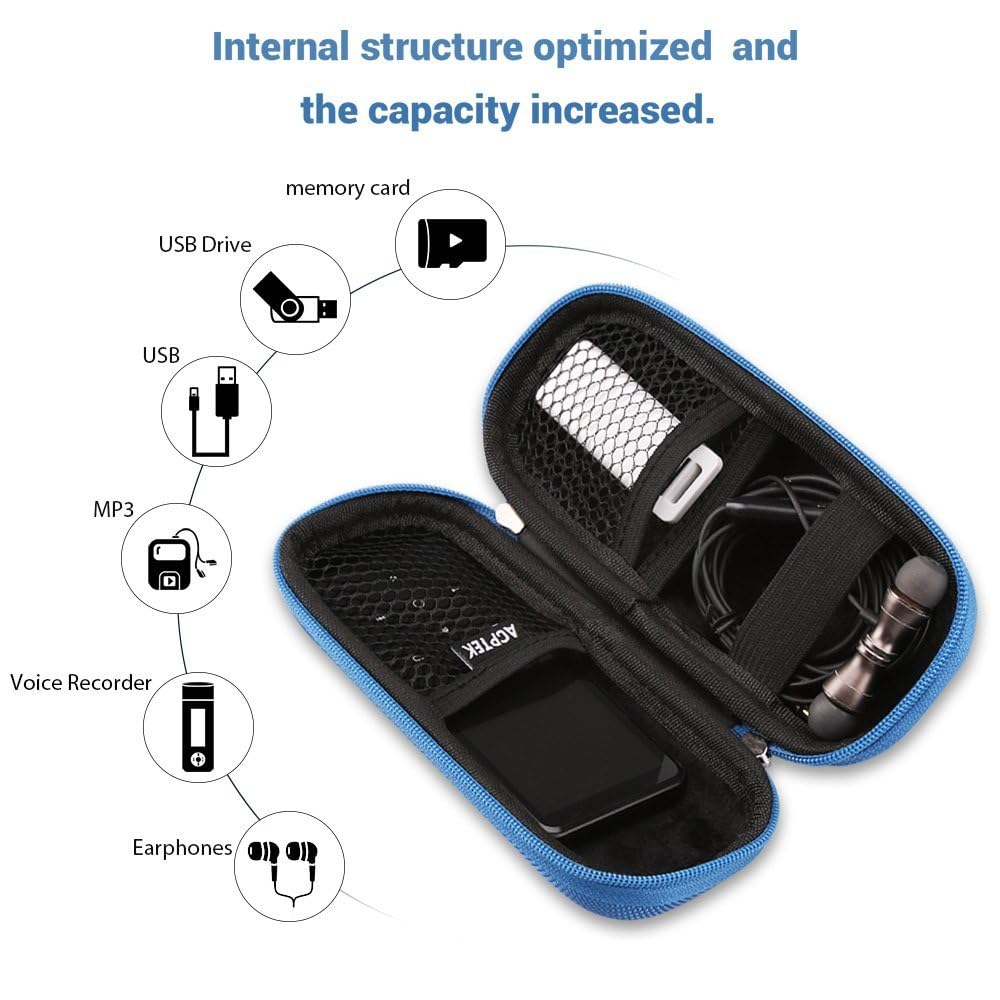 AGPTEK Carrying Case, EVA Zipper Carrying Hard Case Cover for Digital Voice Recorders, MP3 Players, Storage Holder for 3D Printing Pen, USB Cable, Earphones, Memory Cards, U Disk, Blue