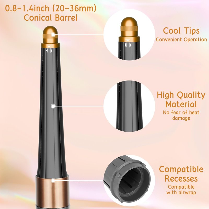 ZEPHBLOW Hair Long Conical Barrel for Dyson Airwrap, 0.78-1.4Inch/ 20-36mm Conical Long Curling Barrels Compatible with Airwrap HS01/05, Self-Curling Hair Roller Curlers Attachment, Gold