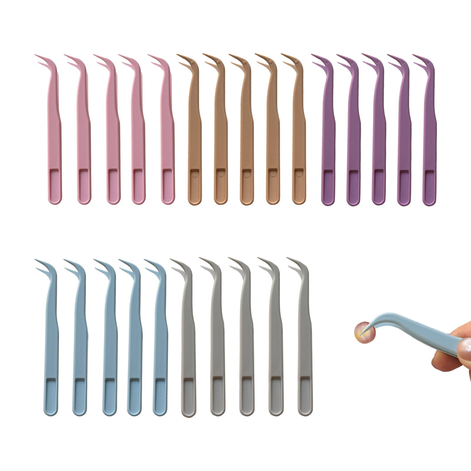 25 Pcs Bent Tweezers, 4.53inch Plastic Tweezers for Jewelry Making Disposable Stickers Animal Feeding, 5 Colors