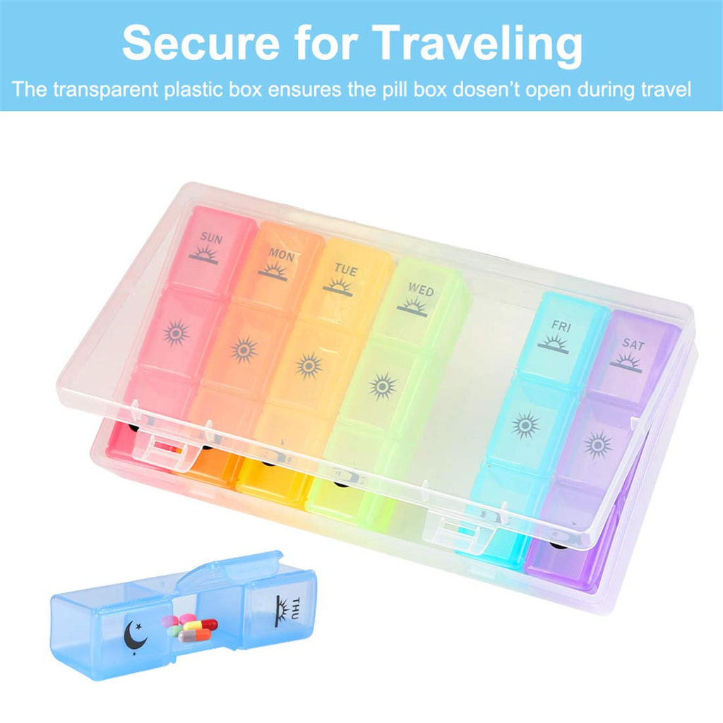 Weekly Pill Organizer,3-Times-A-Day 7 Day Pill Box Large Compartments Moisture-Proof Pill Case Medication Reminder Portable Travel Container for Vitamins Fish Oil Compartments Supplements
