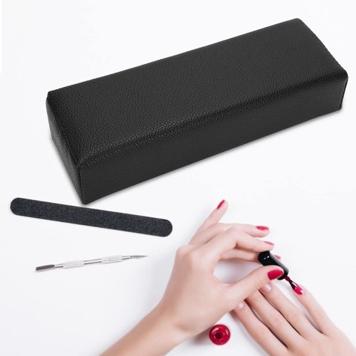 Merterfly Arm Rest for Nails, Pebbled Grain Leather Nail Pillow Hand Rest for Nail Tech Acrylic Nails, Sturdy Manicure Cushion Holder for Nail Salon and Home Use (Black)