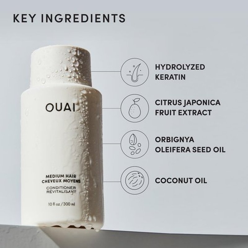 OUAI Medium Conditioner Travel Size - Hydrating Coconut Oil & Keratin Formula - Strengthens & Adds Shine (3 Oz)