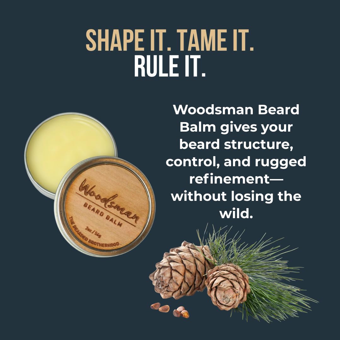 The Bearded Brotherhood TBB Woodsman Beard Balm for Men | Natural Beard Conditioner with Shea Butter, Jojoba Oil, Argan Oil |Handcrafted in Texas | Cedar Scent (2 Oz.)