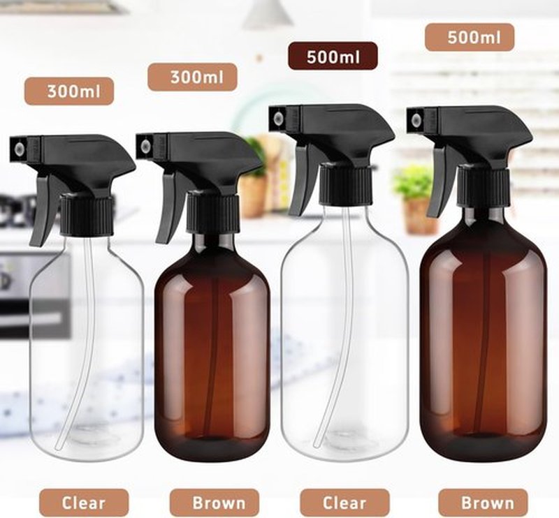 Skiennix 500ml Clear Boston Round Spray Bottles - Adjustable Nozzle for Cleaning, Hair Care & Gardening | 4-Pack