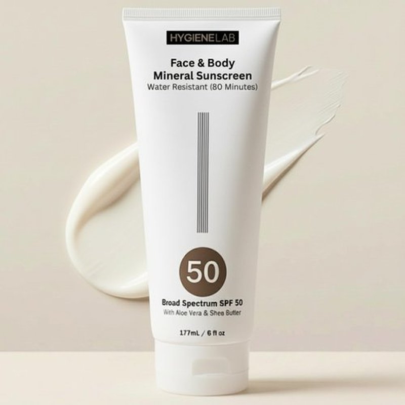 HygieneLab Mineral Sunscreen SPF 50 – Invisible Sheer Finish, Rated Excellent on Yuka, Zinc Oxide, Broad Spectrum UVA/UVB Protection, Reef Safe, Aloe Vera & Shea Butter Hydration (Large 6 oz)