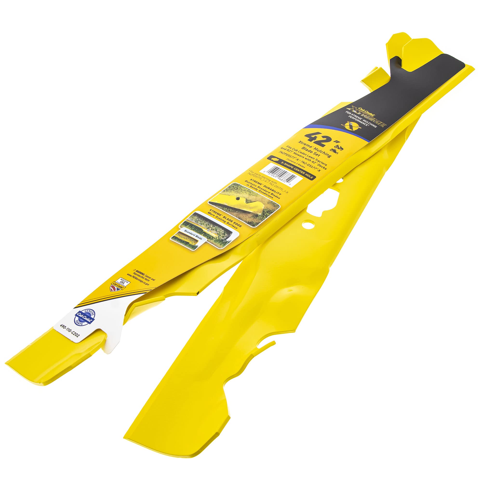 CUB CADET 490-110-C202 Xtreme Mulching Blade Set 42" Decks Fast Attach S-Center Enduro XT1-LT42 XT2-LT42 Tractors