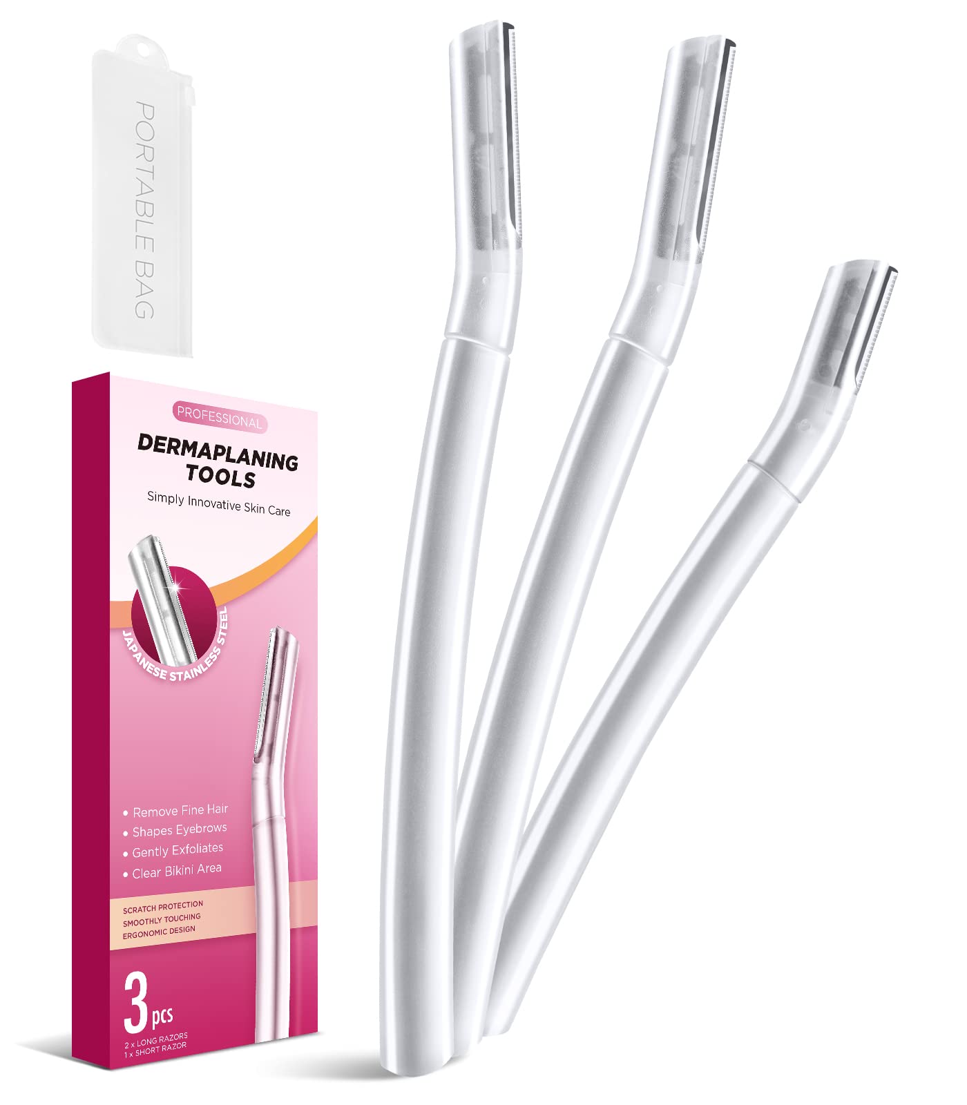 Dermaplane Razor for Face, (3 Count) Professional Dermaplaning Tool for Peach Fuzz, Facial and Eyebrow Hair Removal, Gentle Skin Exfoliation Blade