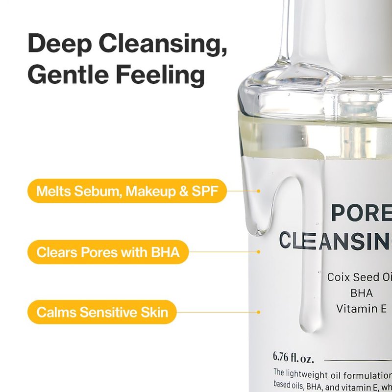 YUMU Coix Seed Deep Pore Cleansing Oil, Vitamin E, BHA, Double Cleansing, Waterproof Makeup Remover, Gentle Oil Cleanser, Blackhead Remover, No Oily Residue, Korean Skin Care (200ml/6.76 fl.oz.)