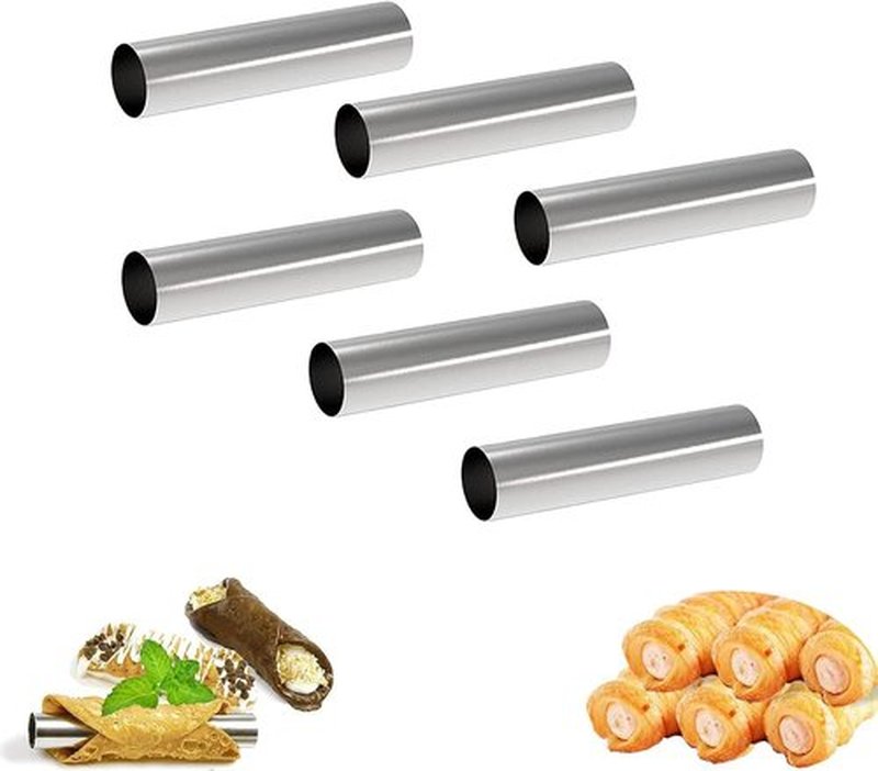 Skiennix Non-Stick Cream Horn Molds - 6 Pcs Stainless Steel Cannoli Tubes Kit | 4.92 Inch Baking Cones