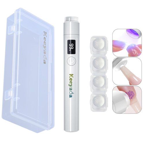 keeyada Handheld UV Light with Nail Stamper Head, 3W Portable LED Nail Lamp, Wireless Rechargeable USB Nail Dryer with Silicone Stamper, LCD Display Screen for Fast Curing Home DIY Manicure White