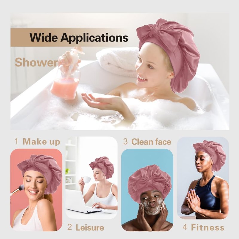 VECIIR Silk Bonnet for Sleeping Women，hair bonnet for sleeping Silk Night Cap for Curly/Natural Hair Skin pink,Large