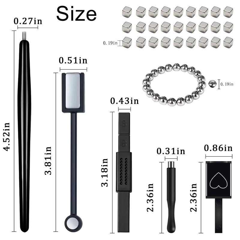 XEAOHESY 60 Pieces Cat Eye Magnet for Nails Magnetic Beads Cube Magnet Multi-Functional Nail Magnet Wand Magnet Stick Magnetic Pen 9 Nail Magnet Plates With Different Patterns for Cat Eye Nail Polish