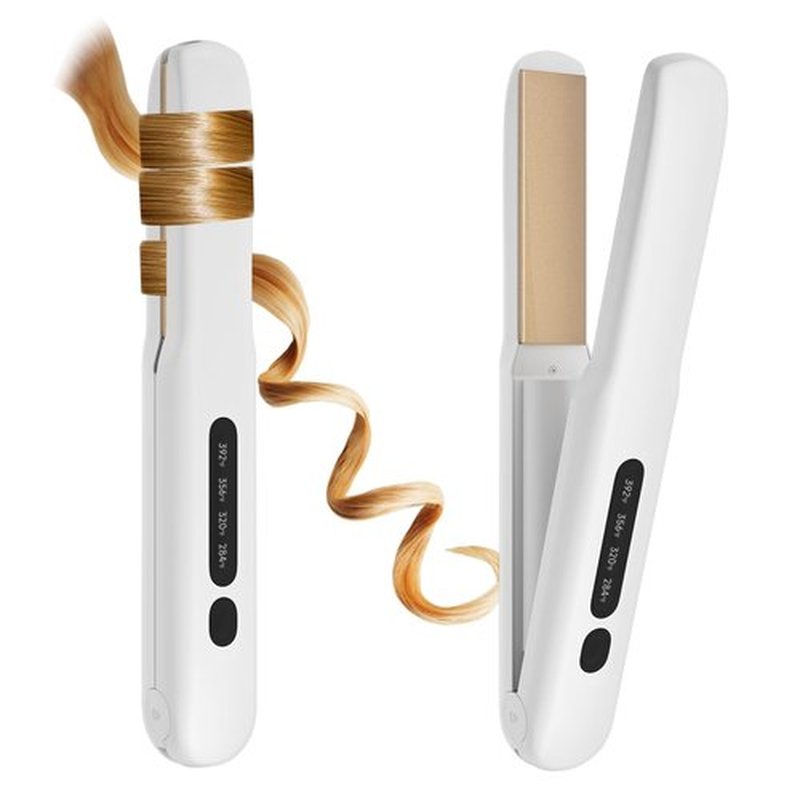 Cordless Hair Straightener and Curler, 2 in 1 Portable Mini Flat Iron & Curling Iron, Fast Heating & Titanium Plate Straightener with 4 Adjustable Temp,Travel Size Preferred Gifts (White)