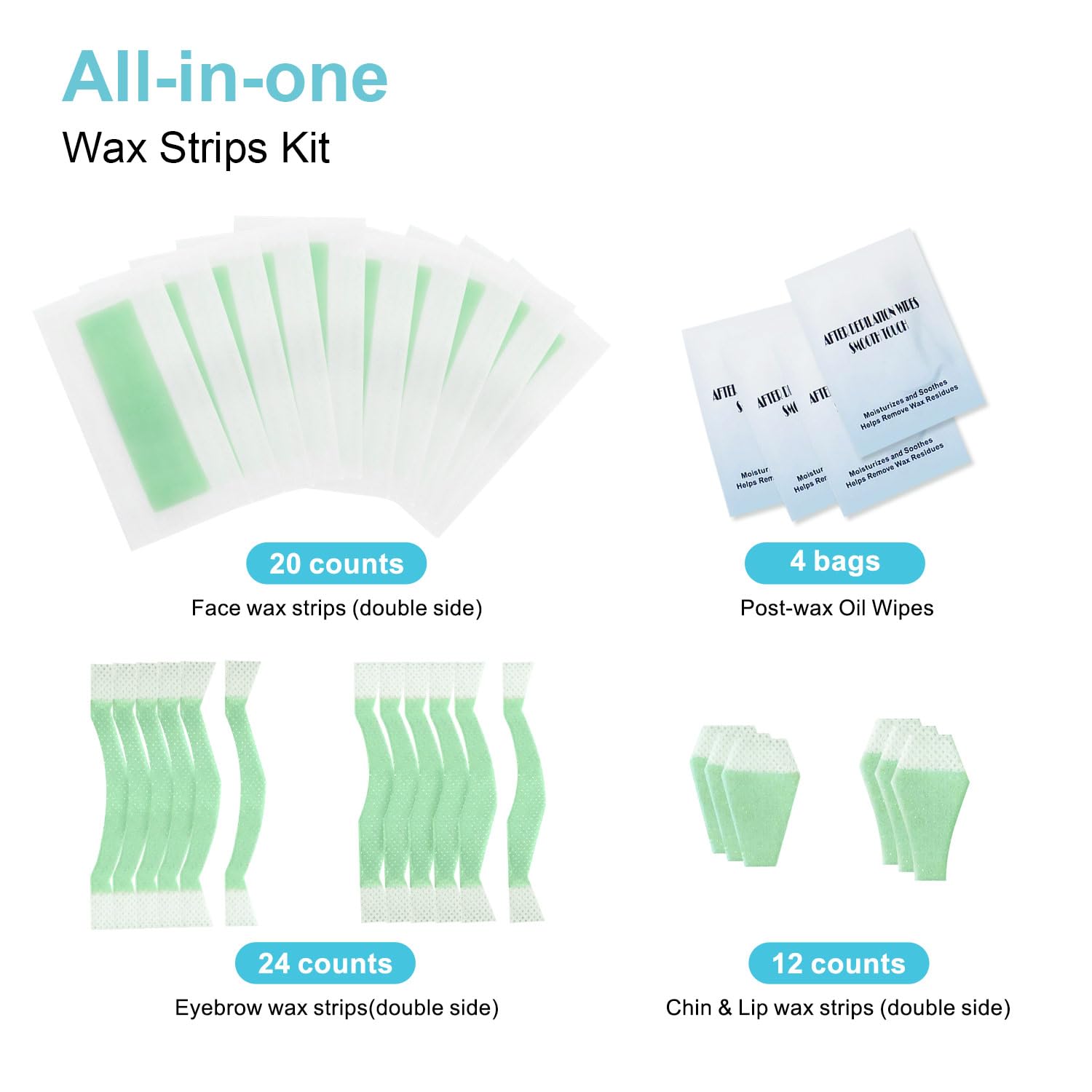 Waxfans Wax Strips for Hair Removal, 52 Counts Facial Wax Strips for Face,Eyebrow,Body,Bikini, Easy at Home Waxing Kit for Women with Sensitive Skin