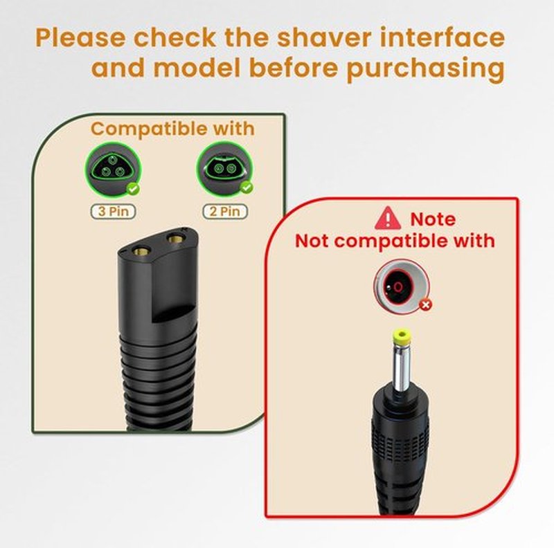 Newding Charger Cord for Braun Shaver Series 9, 8, 7, 6, 5, 3 | 12V 400mA Power Supply