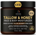 INFINA ESSENTIALS Beef Tallow for Skin with Raw Honey – Grass Fed Beef Tallow Face & Body Moisturizer - Balm Style Hydrating Cream with Beeswax & Olive Oil for Dry Skin, Hands & Feet – 4.4 oz