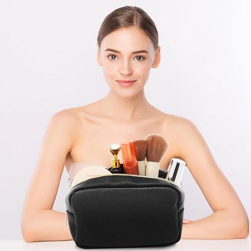 Sweetude Makeup Bag Set - 10 Pcs PU Leather Cosmetic Pouches for Women | Travel Toiletry Bags (Black)