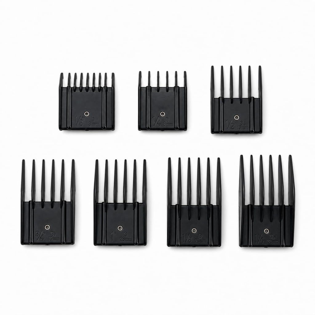 Miaco 7 Piece Universal Clipper Guide Comb Guard Set Compatible with Full Size Clippers Oster Classic 76, Oster A5, Andis AG, Andis BG, Wahl Senior