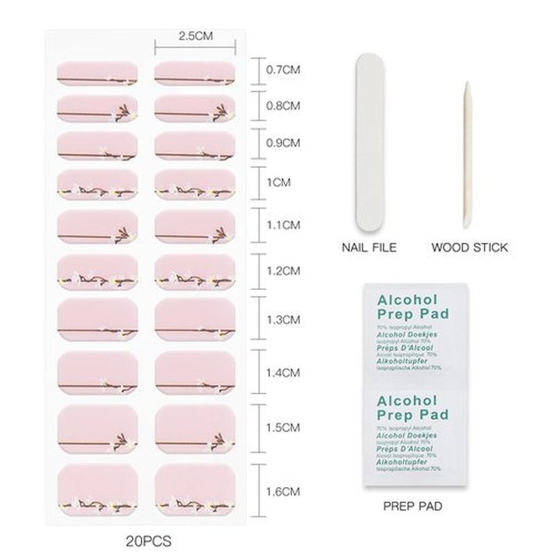JMEOWIO Gel Nail Stickers White Flower Semi Cured Gel Nail Strips Wraps UV/LED Nails Art Design Decoration Accessories