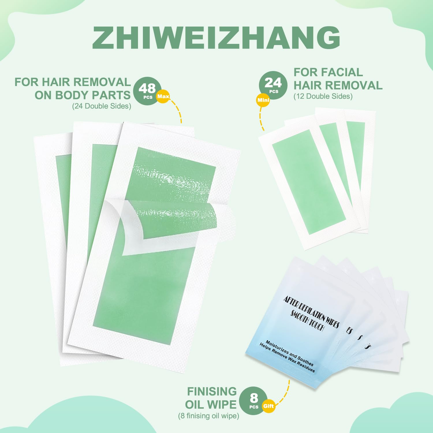 72PCS Wax Strips for Hair Removal - Facial Hair Removal for Women - Waxing Kit for Women, Face, Body, Arms, Legs, Chest, Back