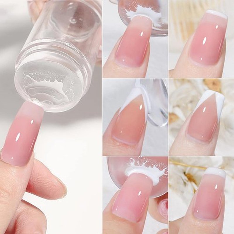 11 Pcs Nail Art Stamper Kit - 4Pcs Double Sided French Tip Nail Stamps with 4Pcs Nail Scrapers, 3Pcs Double-ended Nail Art Liner Brushes