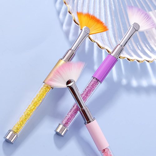 SILPECWEE 3pcs Fan Brushes for Acrylic Nails, Ombre Nail Brush Dip Power, Glitter Makeup Glitter Nail Clean Up Brushes Nail Polish Brush Nail Pen Nail Art Brushes Manicure Brush Nail Art Tool