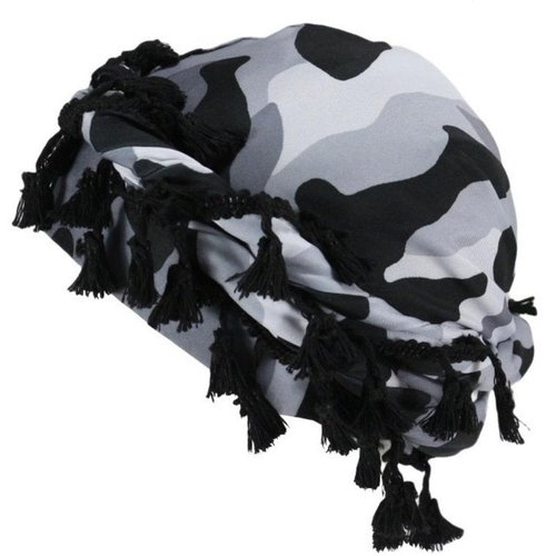 Gturytr Turban for Men Vintage Twist Head Wraps Durag Satin Lined Halo Turban for Women Modal and Satin Scarf Tie (Camouflage-Grey&White, m)