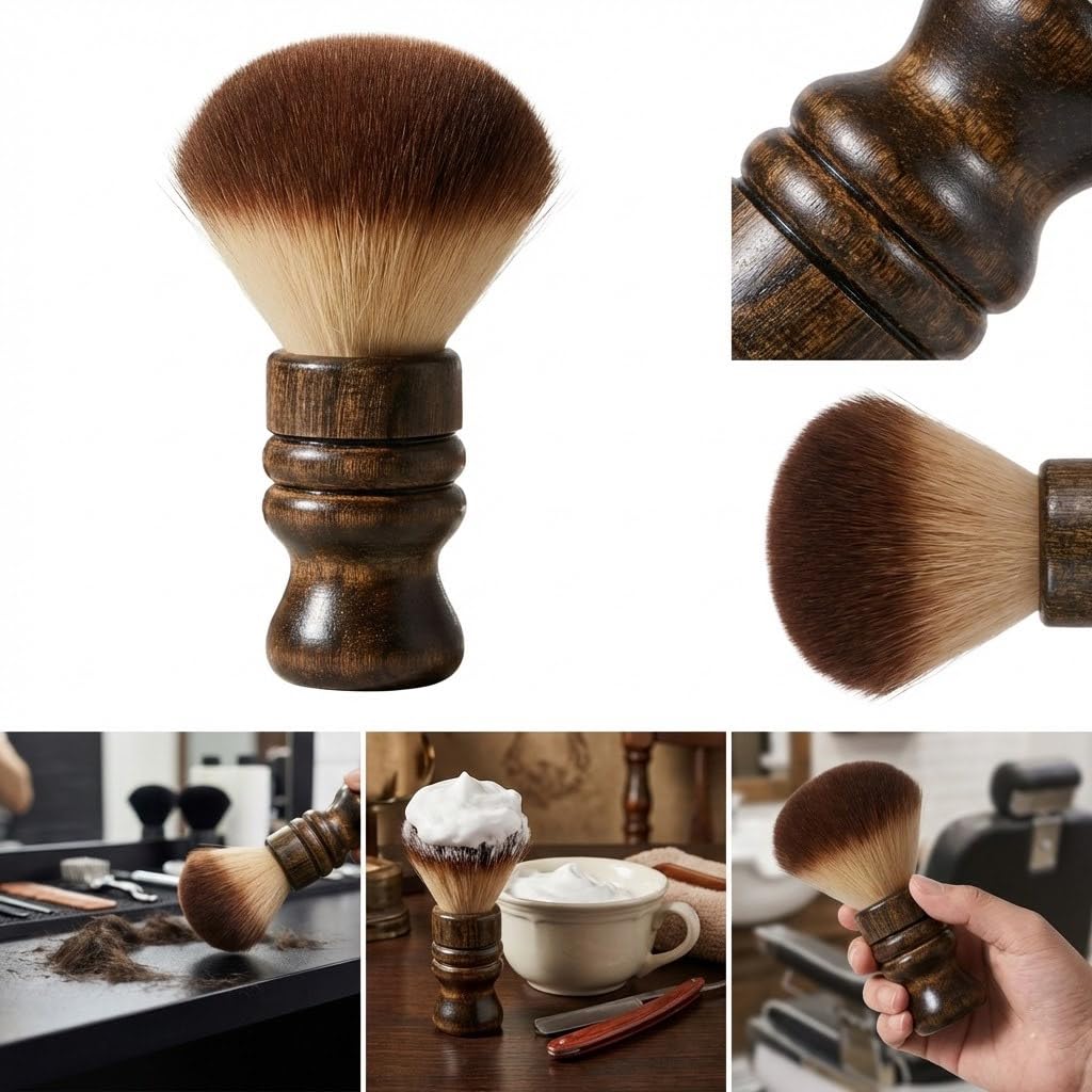 Soft Barber Neck Duster Brush - Premium Wooden Handle Hair Cleaning Brush for Salon, Fade Cutting & Beard Care