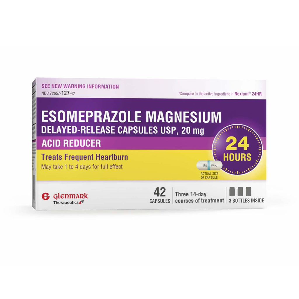 Glenmark Therapeutics Esomeprazole Magnesium USP 20mg, Delayed Release Capsules, Treats Frequent Heartburn, 42 Capsules