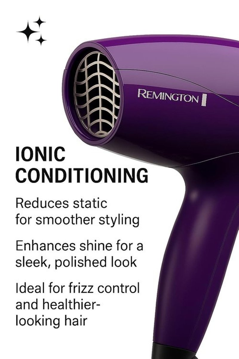 Remington Ionic Compact Hair Dryer - 1875 Watts, Travel Size, 3 Heat & 2 Speed Settings
