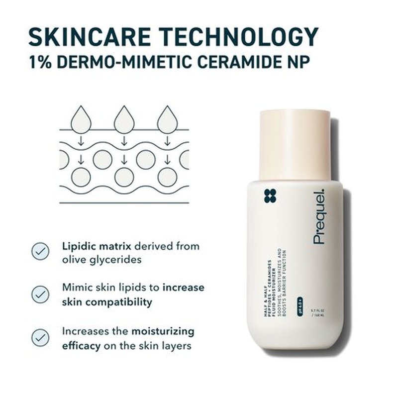 Prequel Skin Half and Half Moisturizer - Lightweight Ceramide Peptide Lotion for All Skin Types