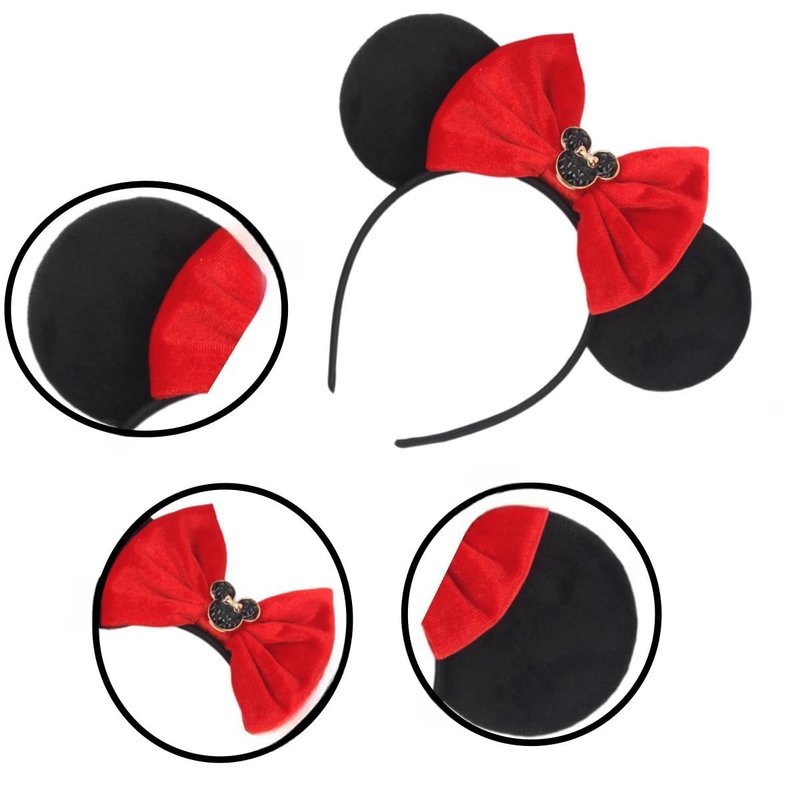 XINGKANG Women's Mouse Ears Headband Black Velvet Red Bow Cute Hair Accessory for Party Costume Cosplay Birthday Gift