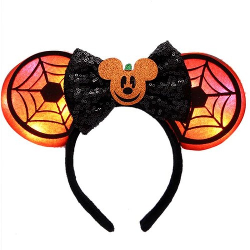 JIAHANG LED Halloween Mouse Ear Light Up Headband, Sequin Bow Hairband, Flash Glowing Party Decoration Headwear Hair Accessories