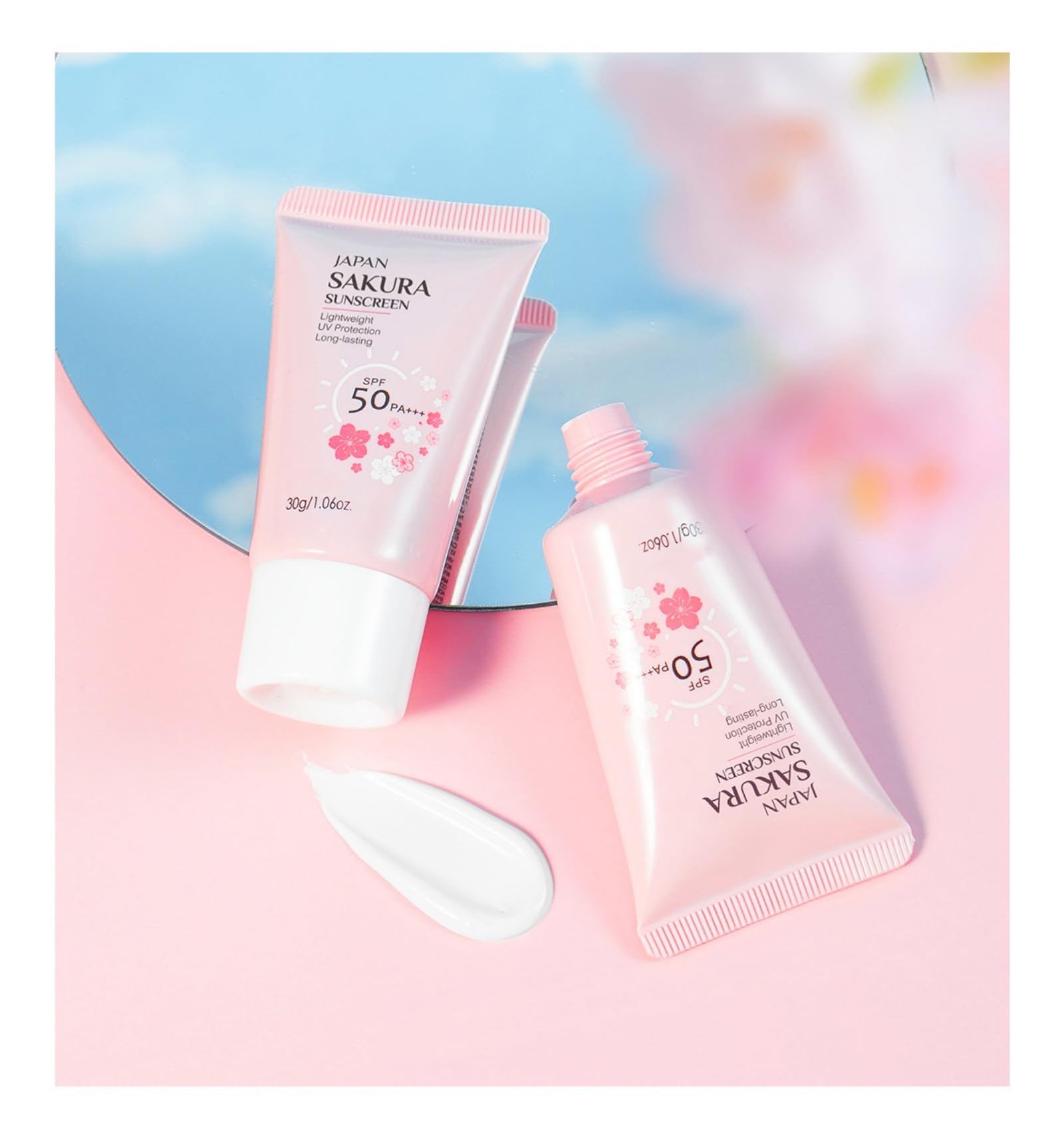 Hydrating Sunscreen SPF 50 – 2Packs Travel Size Lightweight Hydrating JAPANESE SAKURA Face & Body Sunscreen, Moisturizing Isolation Cream Non-Greasy, Fast-Absorbing, No White Cast, 1.06fl.oz ea