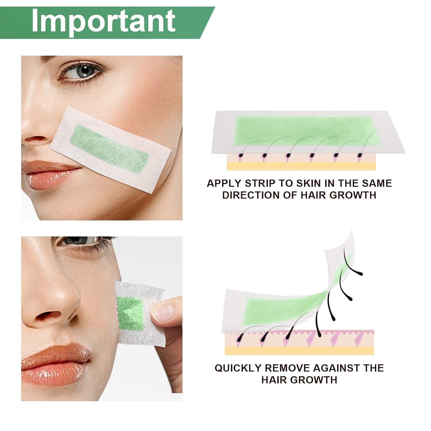 Facial Wax Strips - 100 Count, Facial Hair Removal for Women, Waxing Strips for Face Eyebrow Upper Lip Cheek Hair Remover, Quick & Painless At Home Waxing Kit for All Skin Types with 6 Pcs Wax Wipes