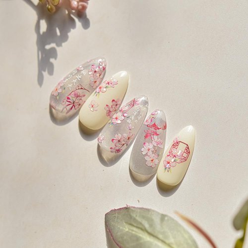 3D Spring Floral Nail Art Stickers, Pink and White Peach Pear Cherry Blossoms Design, Decorative Nail Decals (Delicate Flower)