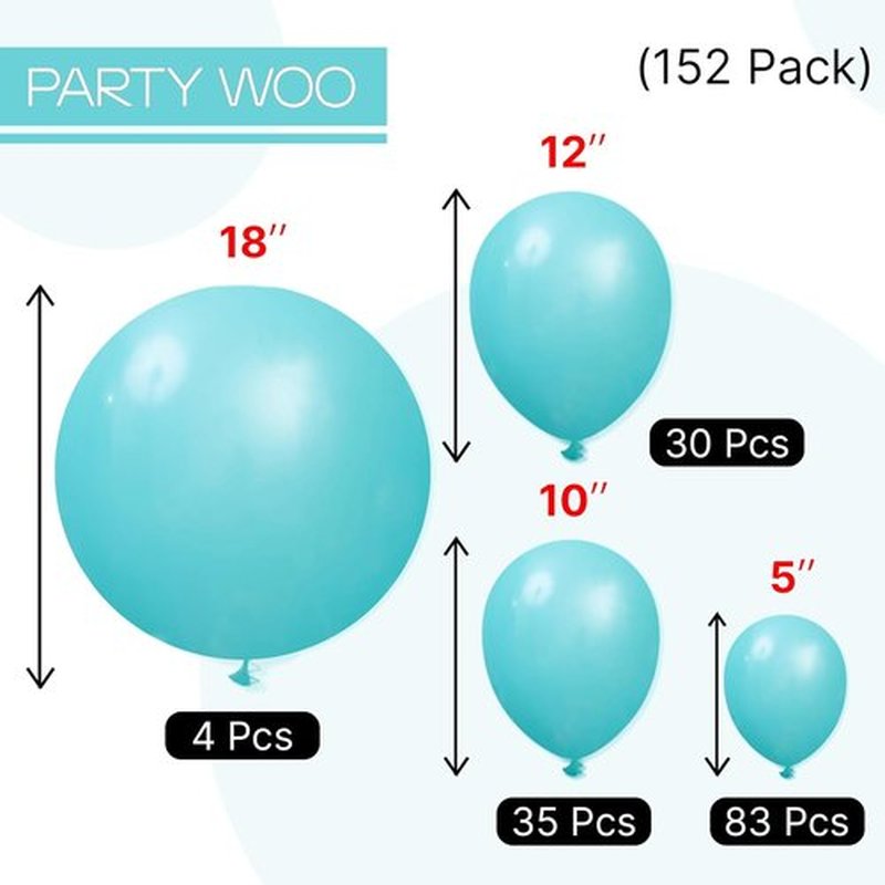 PartyWoo Teal Balloon Arch Kit - 152pcs in Various Sizes for Baby Showers, Graduations & Parties