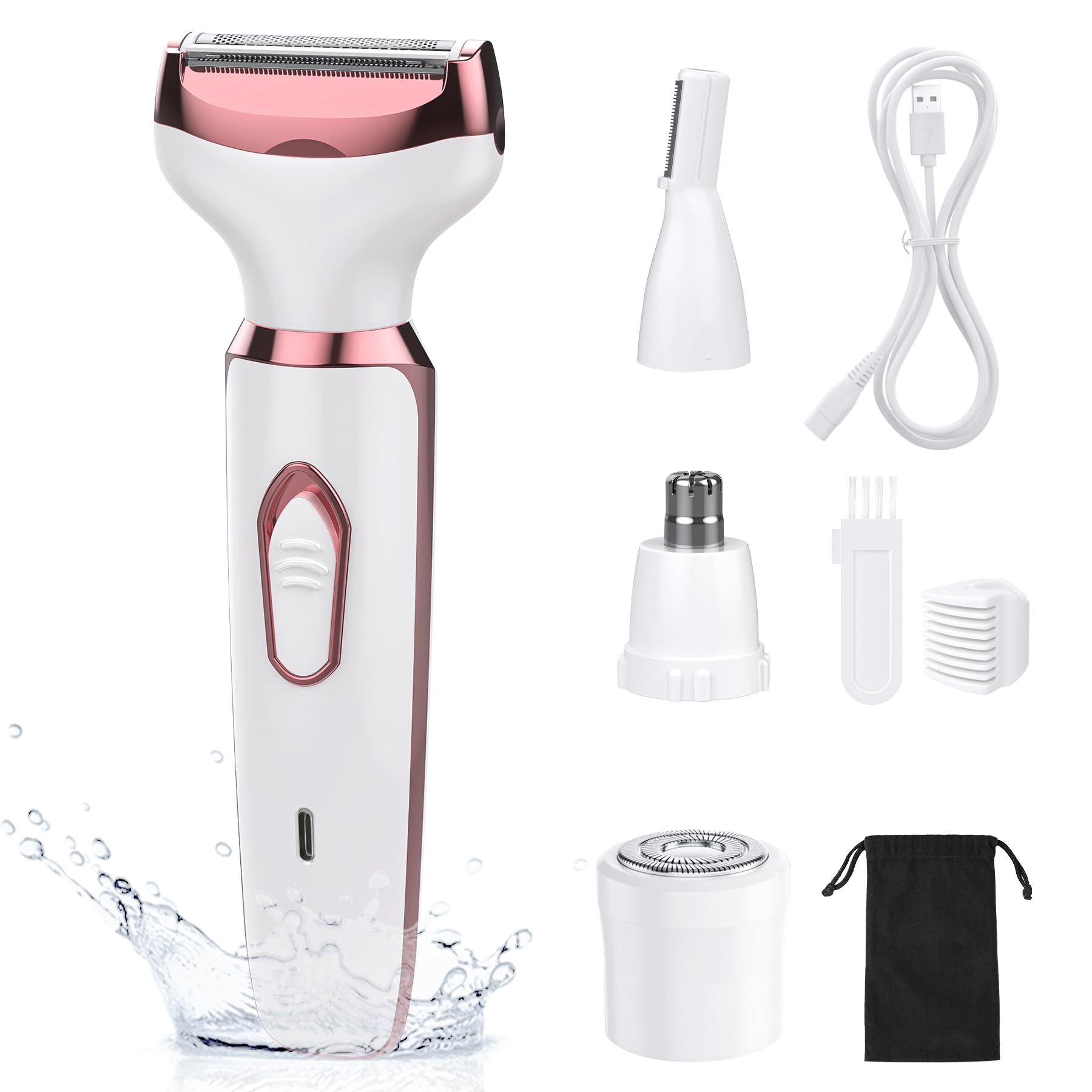 Electric Razors for Women - 4 in 1 Shavers, Pubic Hair, Legs, Arm, Underarm, Bikini, Face Shaver, Rechargeable Hair Removal Epilator, Birthday & Christmas Gifts