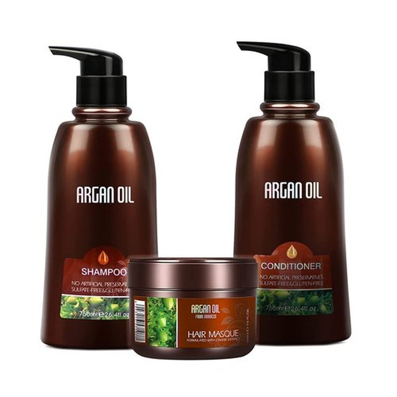 **Moroccan Argan Oil Shampoo & Conditioner Set - Intense Moisturizing Hair Treatment with UV Protection | 3-Pack Gift Box**