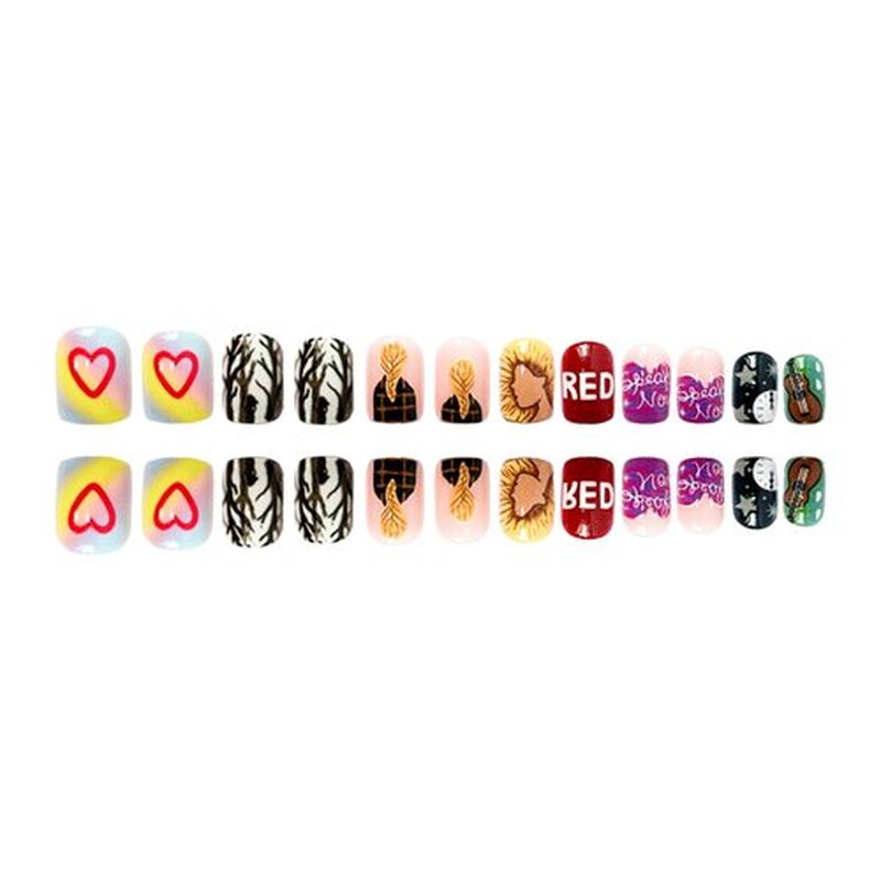 Short Press on Nails with Designs Square Fake Nails Theme Singer Pattern Stick on Nails Gloss Acrylic Nails Holiday False Nails with Designs Best Press on Nails for Women Girls