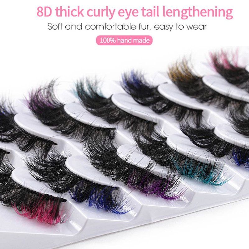 Uranian Colored False Eyelashes Mink Lashes with Color D Curl Fluffy Long Extensions Strip Dramatic Faux Eyelashes 7 Pairs Colorful Lashes Volume Fake Eyelashes for Women