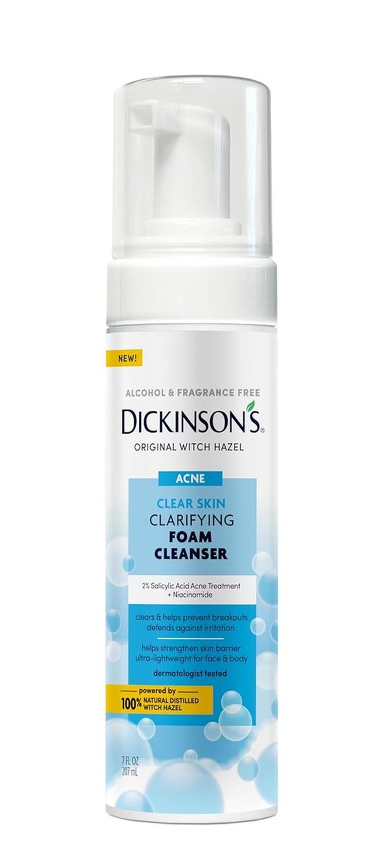 Dickinson’s Witch Hazel Acne Foam Cleanser - 2% Salicylic Acid & Niacinamide | Alcohol-Free Daily Face Wash | 7 Fl Oz