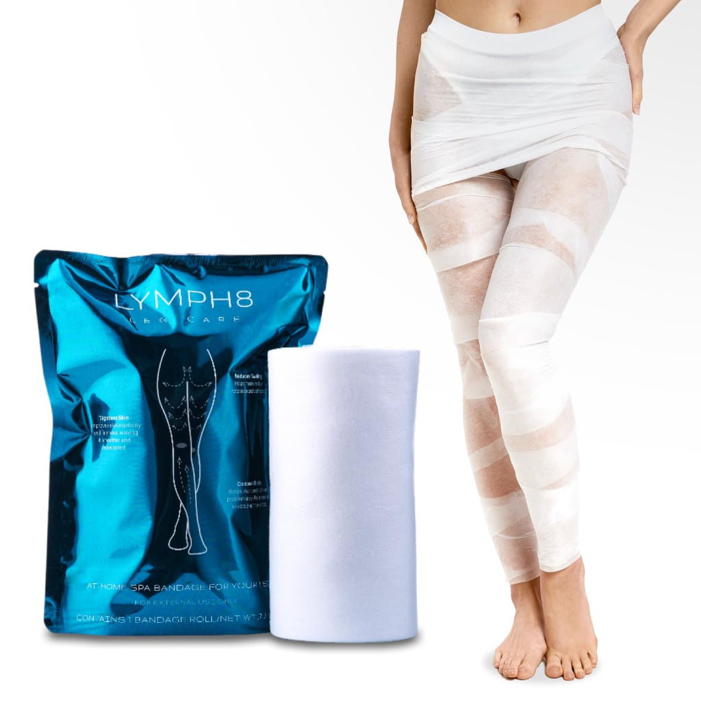 LYMPH8 Body Wrap Lymphatic Drainage & Sculpting. Cooling Effect for Legs & Stomach. Tones, Firms & Reduces Puffiness | 40 ft Pre-Soaked Wrap | Caffeine, Niacinamide, Algae Extract & Menthol